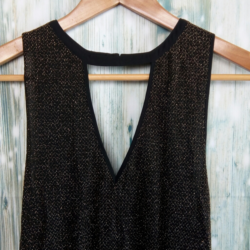 UO Ecote high low halter blk & gold dress small - Picture 4 of 8